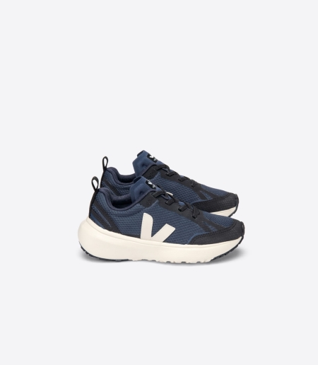 Kids Veja Canary Elastic Lace Trainers Navy/Black ireland IE-4198XF